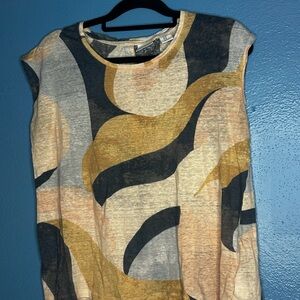 Women’s Abstract Print Short Sleeve Top - Mustard/Gray/Pink, Rachel Zoe Size M